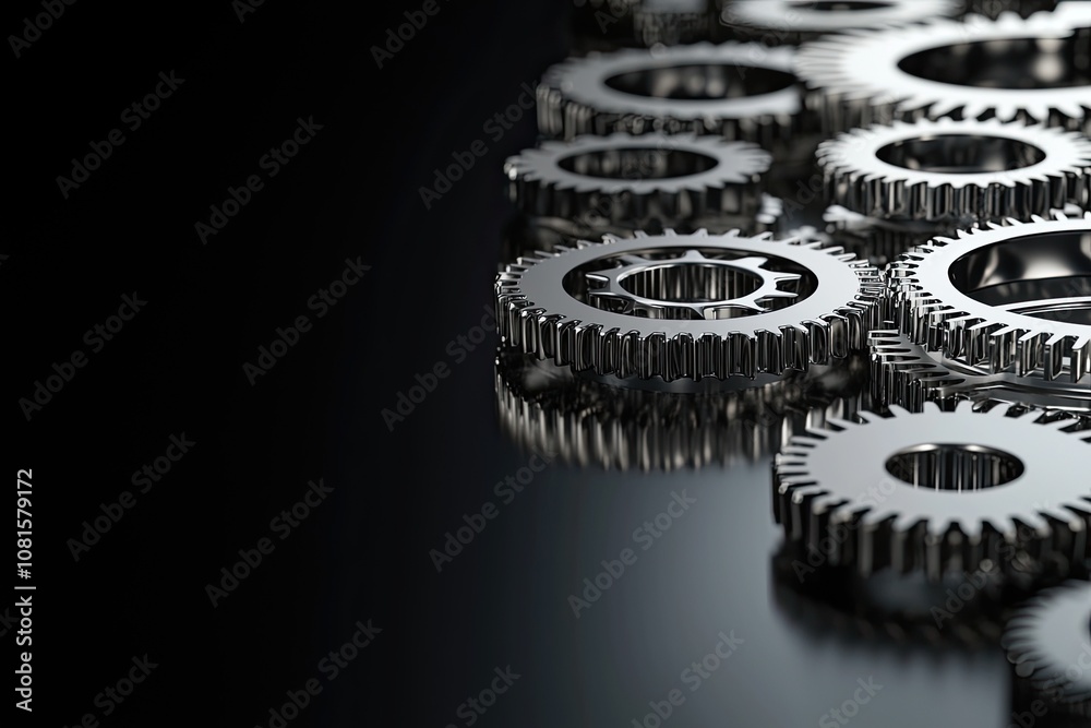 Black and white background with gears in the foreground, with copy space on a black background. serves as a background for business or mechanical design Black and white background with gears in the foreground, with copy space on a black background. serves as a background for business or mechanical design