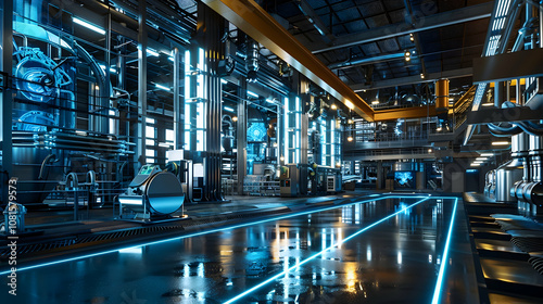 Futuristic Industrial Interior 3D Illustration