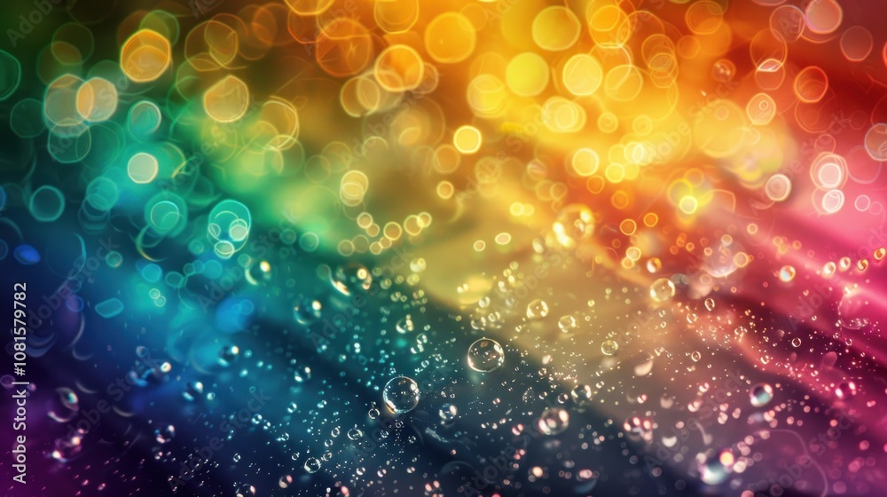 A colorful background with bokeh lights and water drops. A colorful background with bokeh lights and water drops.