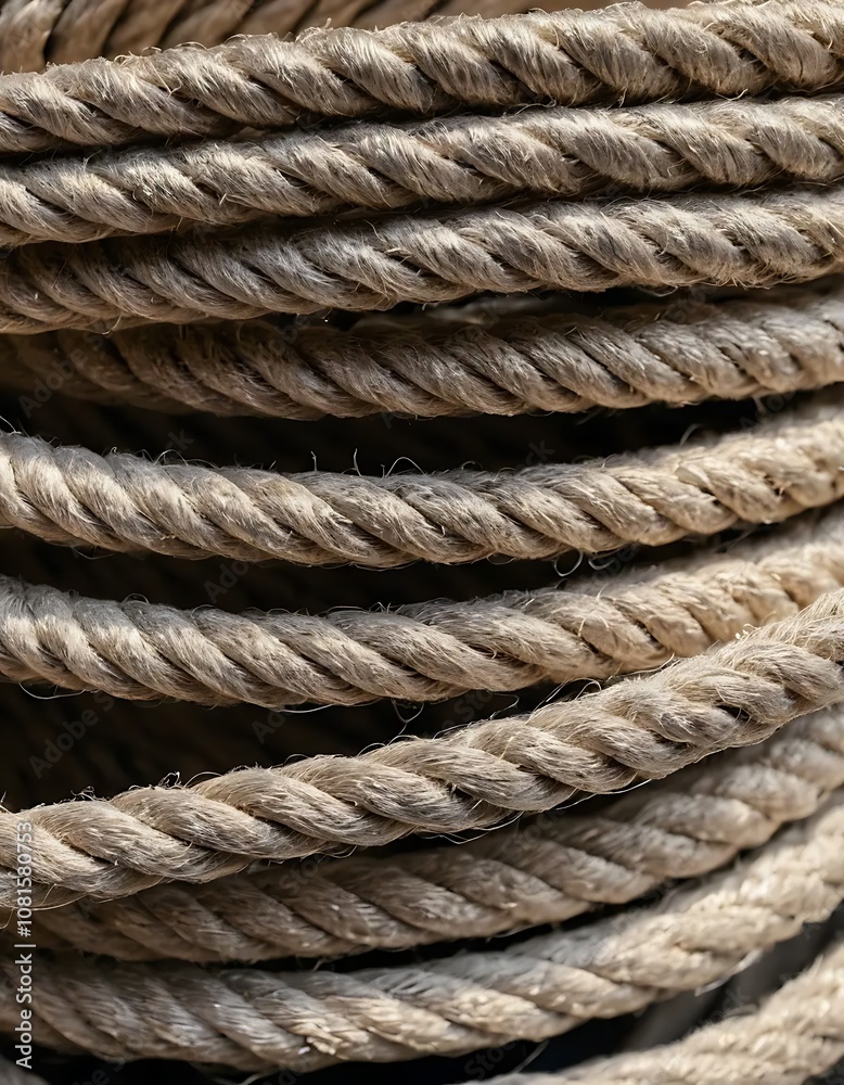 Close-Up of Weathered Rope Coils with Detailed Fibers and Warm Natural Light Close-Up of Weathered Rope Coils with Detailed Fibers and Warm Natural Light