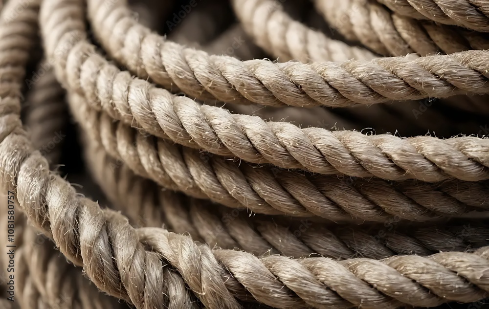 Close-Up of Weathered Rope Coils with Detailed Fibers and Warm Natural Light Close-Up of Weathered Rope Coils with Detailed Fibers and Warm Natural Light