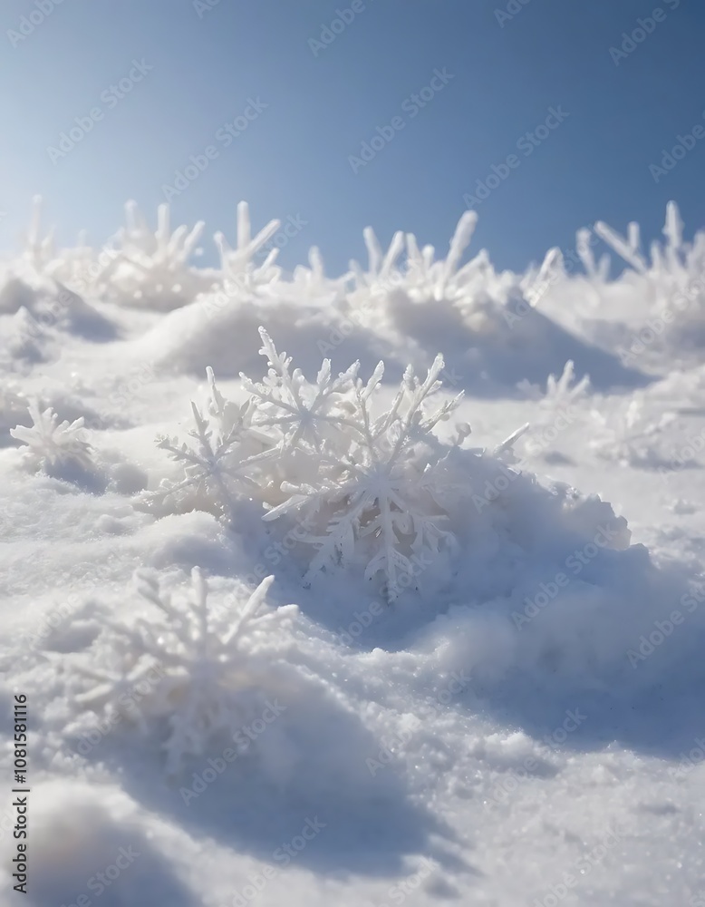 Close-Up of Fresh Snow with Detailed Snowflakes and Soft Winter Light Close-Up of Fresh Snow with Detailed Snowflakes and Soft Winter Light