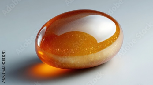 Smooth, polished orange gemstone on a gray background.