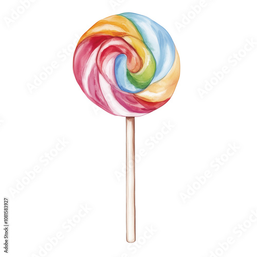 Watercolor Colorful Swirled Lollipop Candy isolated on transparent background