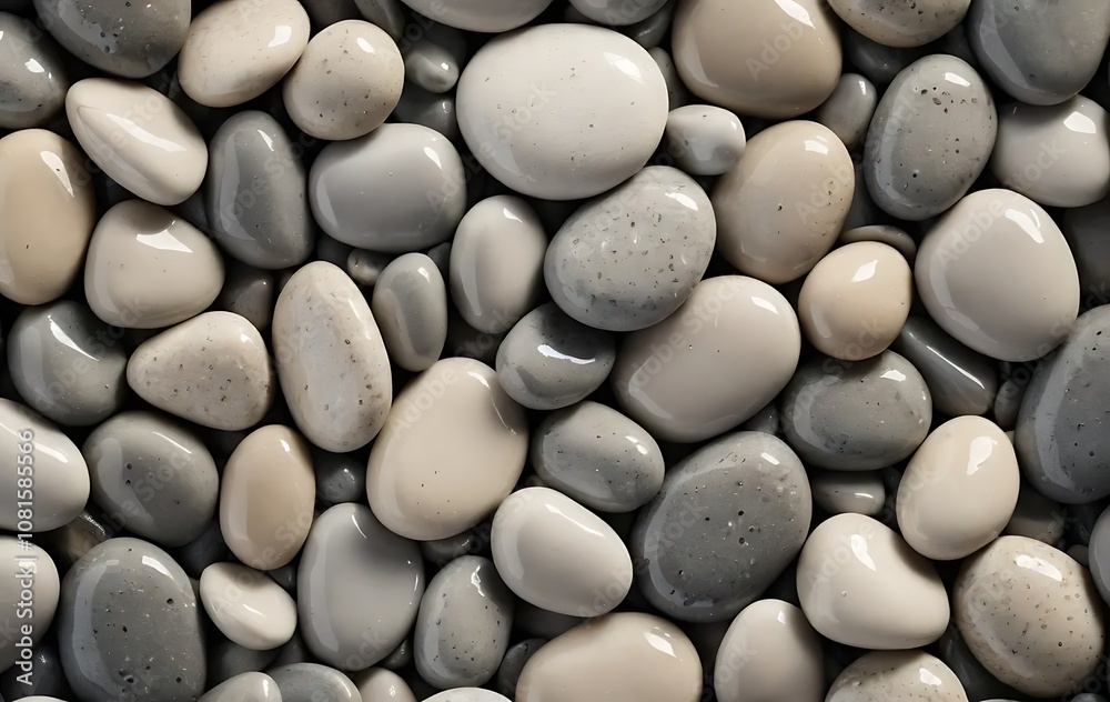 High-Resolution Wet River Pebbles in Gray and Beige High-Resolution Wet River Pebbles in Gray and Beige