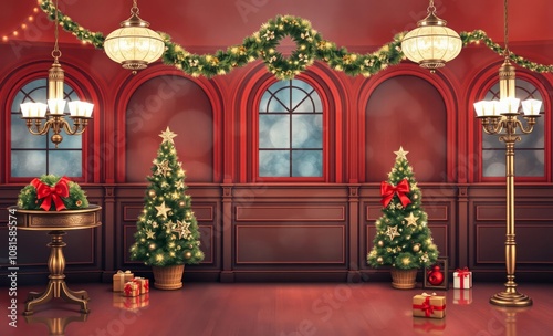 Watercolor vintage christmas set holiday Photorealistic christmas backdrop professional studio photography Photorealistic style 