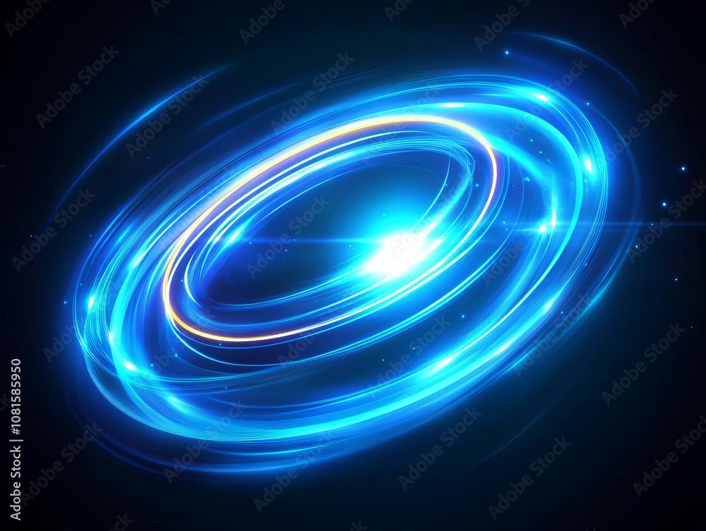 A neon blue flare with a bright core and glowing rings, creating a futuristic scifi effect on black, neon blue A neon blue flare with a bright core and glowing rings, creating a futuristic scifi effect on black, neon blue