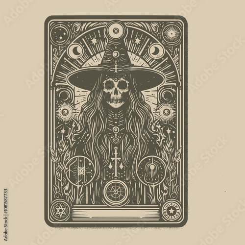 witch tarot card under moonlight