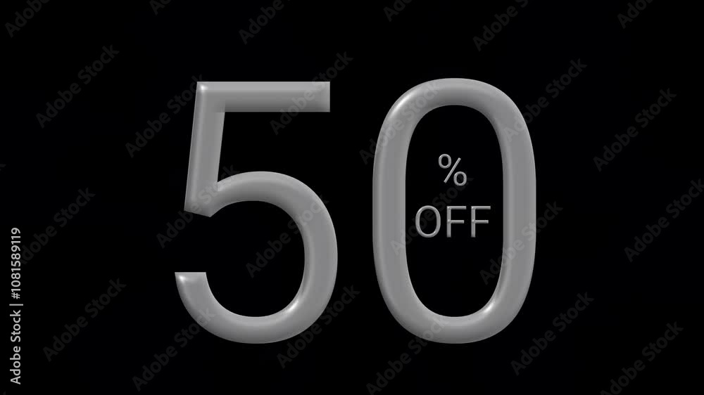 50% text animation with white color and glowing rays on black background 50% text animation with white color and glowing rays on black background