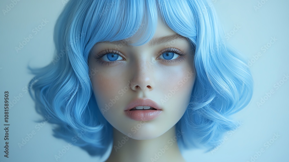 Portrait of a person with striking blue hair and captivating eyes, exuding a unique style. Portrait of a person with striking blue hair and captivating eyes, exuding a unique style.