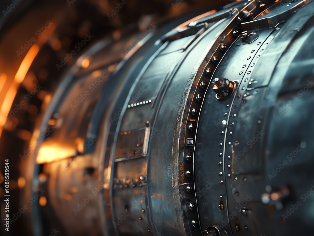 Closeup of airplane engine parts, showing realistic metal textures and detailing Closeup of airplane engine parts, showing realistic metal textures and detailing