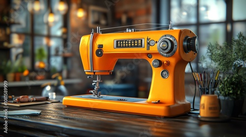 Vintage sewing machine in a cozy workspace, perfect for creative sewing projects. photo