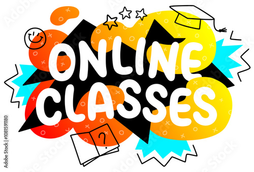 Online classes lettering colorful with doodles