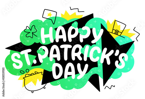 Happy St.Patrick's day lettering colorful with doodles