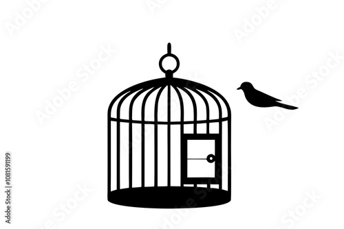 Bird Cage Silhouette with Single Open Door.