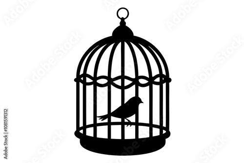 Bird Cage Silhouette with Single Open Door.