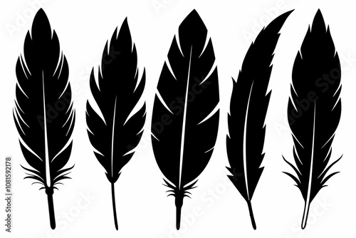 set of bird feather silhouettes. bird feather icon. vector illustration isolated on transparent background