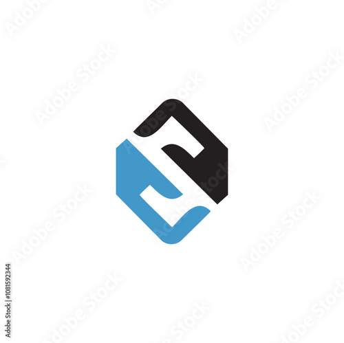 An abstract logo design featuring two overlapping shapes forming the letter 