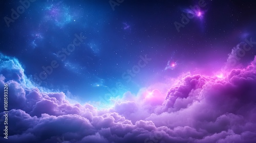 Majestic Cosmic Clouds Illuminated by Ethereal Colors of Purple and Blue Under a Starry Sky in a Dreamlike Cosmic Landscape