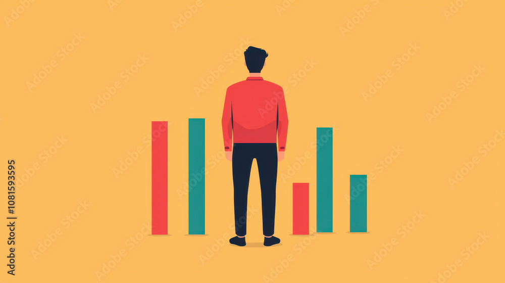 bullish projection forecast performance. Minimal graph design with man observing growth indicators bullish projection forecast performance. Minimal graph design with man observing growth indicators