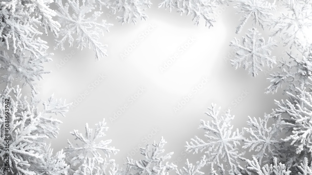 Obraz premium Snowflake border with finely detailed, icy patterns, forming a delicate frame around a central blank space, soft winter highlights, hd quality, frosty and ethereal. --ar 16:9