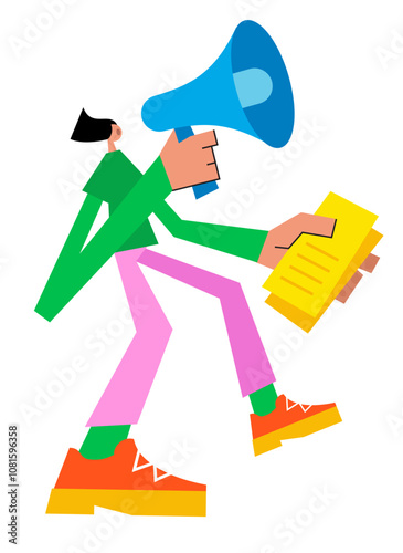 Boy with megaphone and flyers