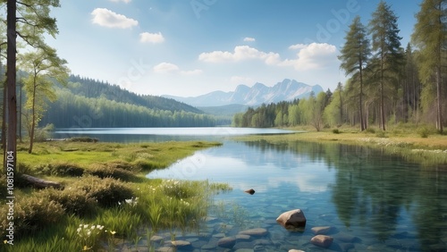 landscape with lake and mountains