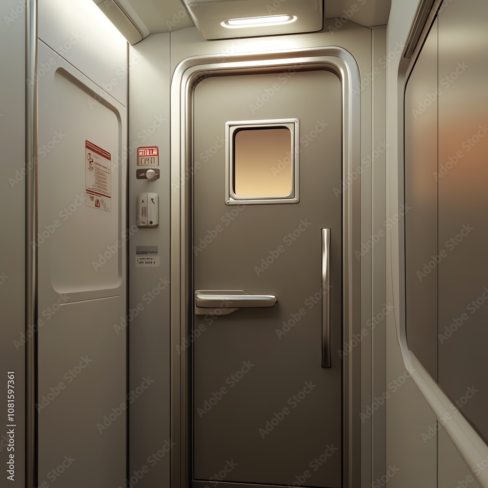 Realistic render of airplane lavatory door and signage Realistic render of airplane lavatory door and signage