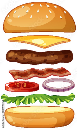 Deconstructed Burger Ingredients Illustration