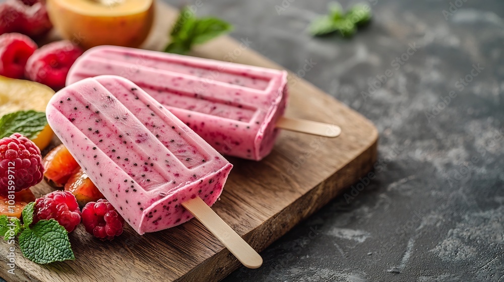 Healthy Keto Stevia, Keto Smoothie Popsicles with Fresh Berries on Rustic Wooden Board Healthy Keto Stevia, Keto Smoothie Popsicles with Fresh Berries on Rustic Wooden Board