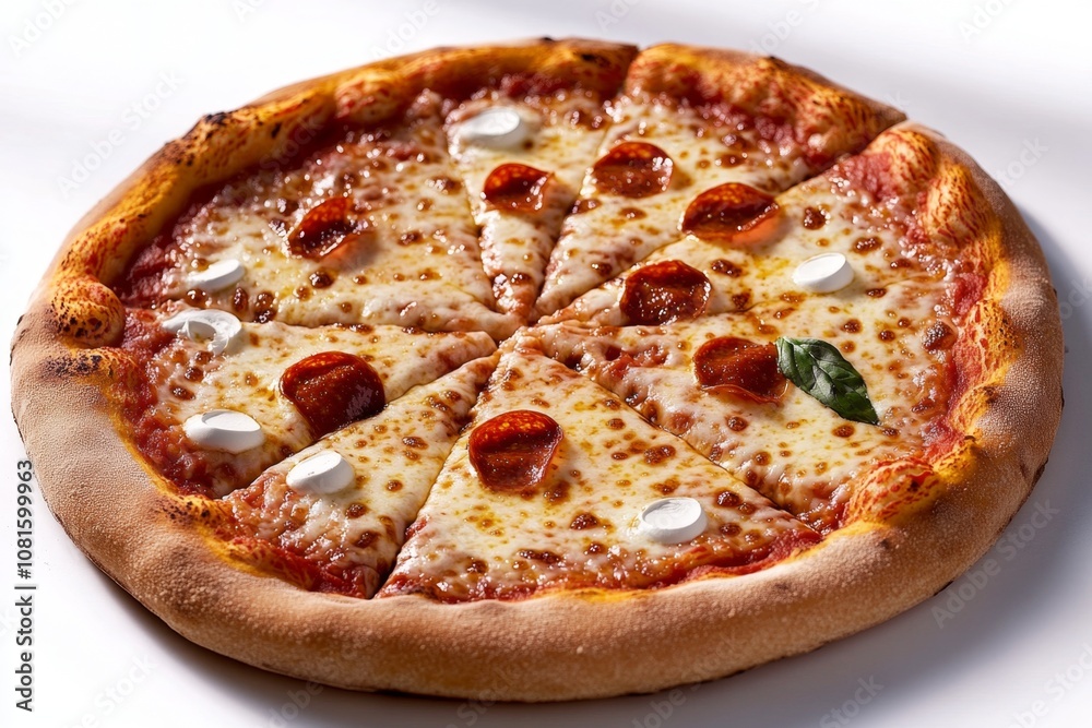 Outline of a round pizza with simple toppings, represented in a modern minimalist style