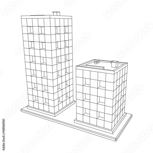 Residential and commercial Apartment building. Small city house. Wireframe low poly mesh vector illustration