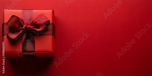 Red Gift Box with a Bow on a Red Background