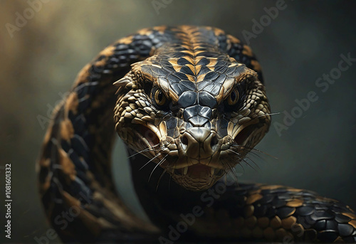 Close-up of copperhead snake in the leaves 