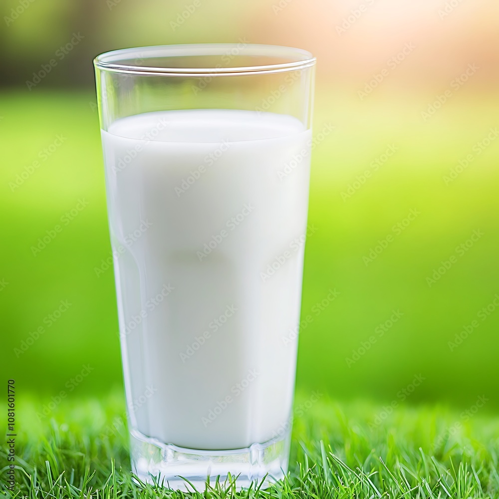 A Glass of Milk Resting on Lush Green Grass A Glass of Milk Resting on Lush Green Grass