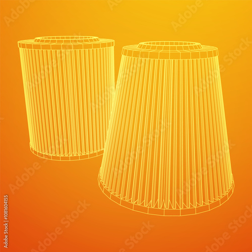 Car engine air filters. Auto spare part. Car care service maintenance. Wireframe low poly mesh vector illustration.