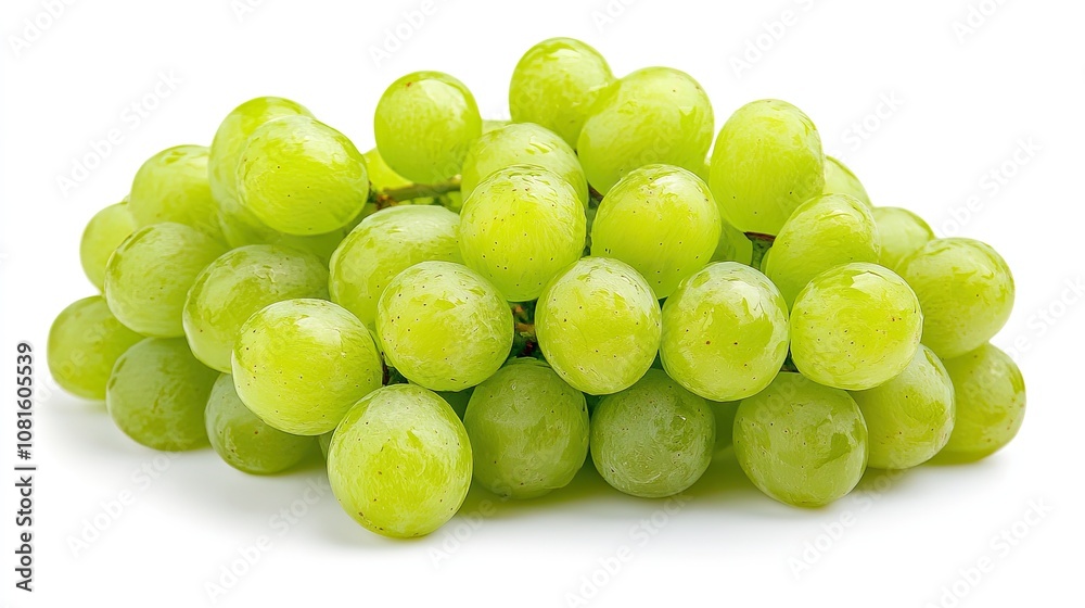 Full depth of field, green grape bunch isolated on white Full depth of field, green grape bunch isolated on white