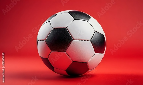 A Black and White Soccer Ball on a Red Background