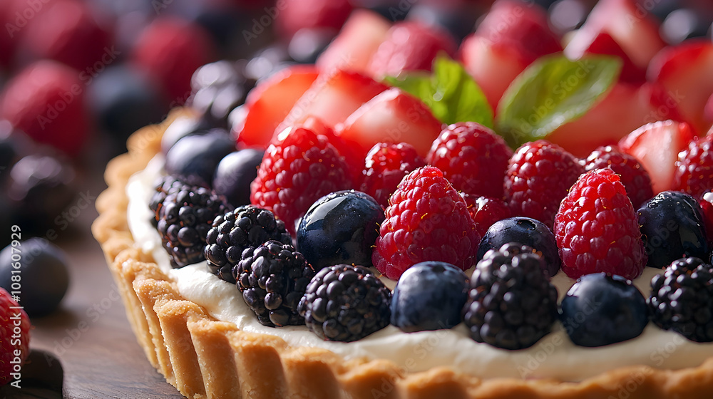 Close-Up of a Creamy Berry Tart - Realistic Food Photography Close-Up of a Creamy Berry Tart - Realistic Food Photography