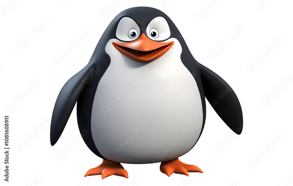 Obraz premium Cute Penguin Cartoon Character on White Background