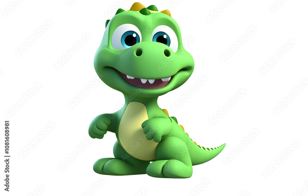 Fototapeta premium 3D Cartoon Cute Dinosaur Small Isolated On White Background