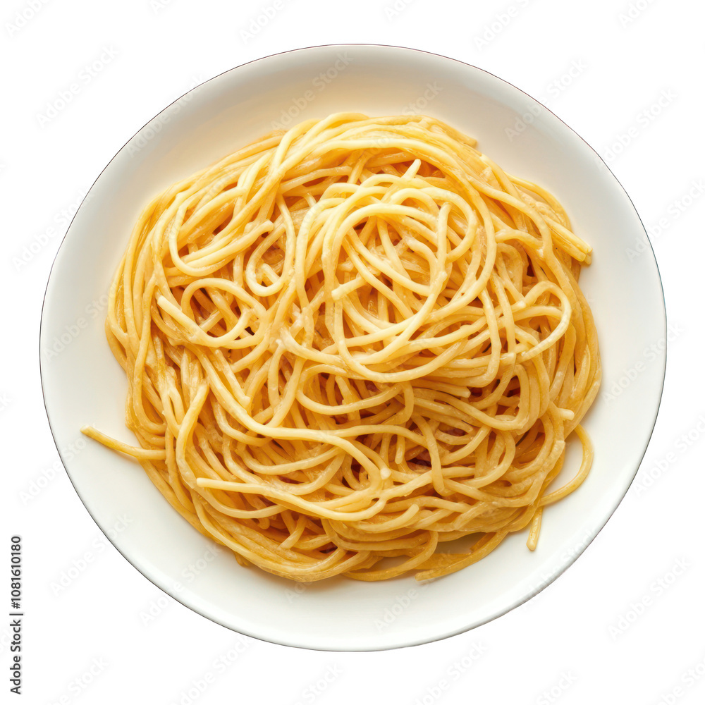 A Italian pasta which is made by twisting long, thick noodles around a knitting needle on white plate on transparent A Italian pasta which is made by twisting long, thick noodles around a knitting needle on white plate on transparent