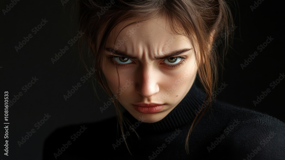 Facial expression - a sad young woman against a black background