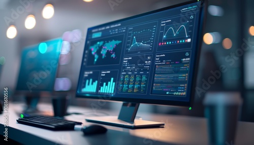 Wallpaper Mural Data visualization analysis in a modern office environment technology trends interactive dashboard call to action Torontodigital.ca