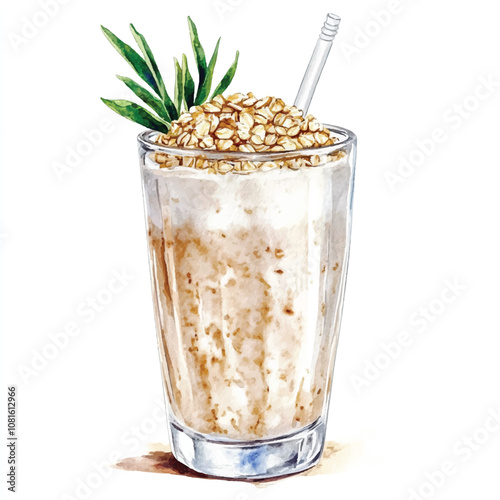  Oat drink watercolor clipart illustration