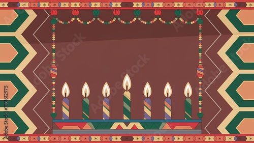 Kwanzaa-Inspired Frame with Candles and Geometric Patterns