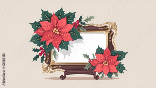 Elegant Holiday Floral Frame with Poinsettias and Holly