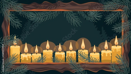 Rustic Holiday Candle Arrangement with Pine Frame and Drip Candles