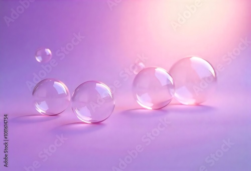 pink soap bubbles Four soap bubbles are lined up on a purple background.