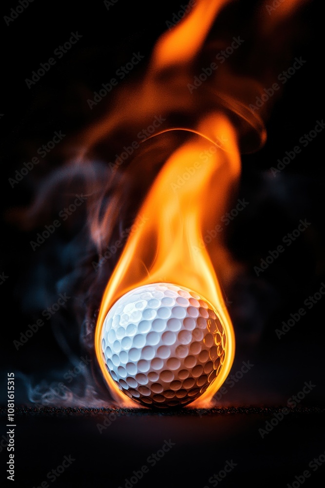 A flaming golf ball surrounded by smoke, symbolizing intensity and excitement in sports. A flaming golf ball surrounded by smoke, symbolizing intensity and excitement in sports.